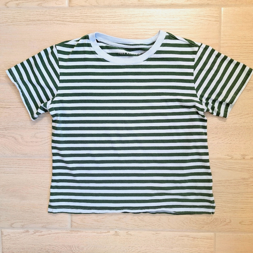 Free Assembly Women's Short Sleeved Crewneck Blue Green Striped T-shirt Size XS